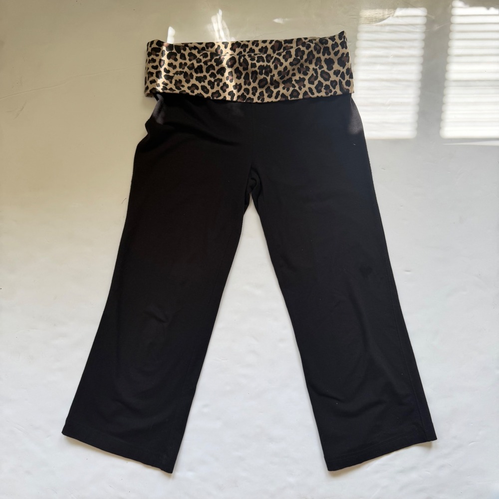 Y2K No Boundaries Leopard Print Fold Over Yoga Capri Wide Leg Lowrise Mcbling M
